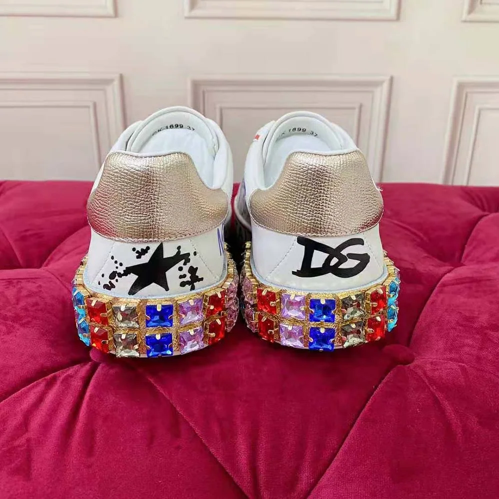Dolce Gabbana D&G Calfskin Portofino Sneakers with Embroidery and Lettering for Unisex in Purple Dolce Gabbana D&G Calfskin Portofino Sneakers with Embroidery and Lettering for Unisex in Purple
