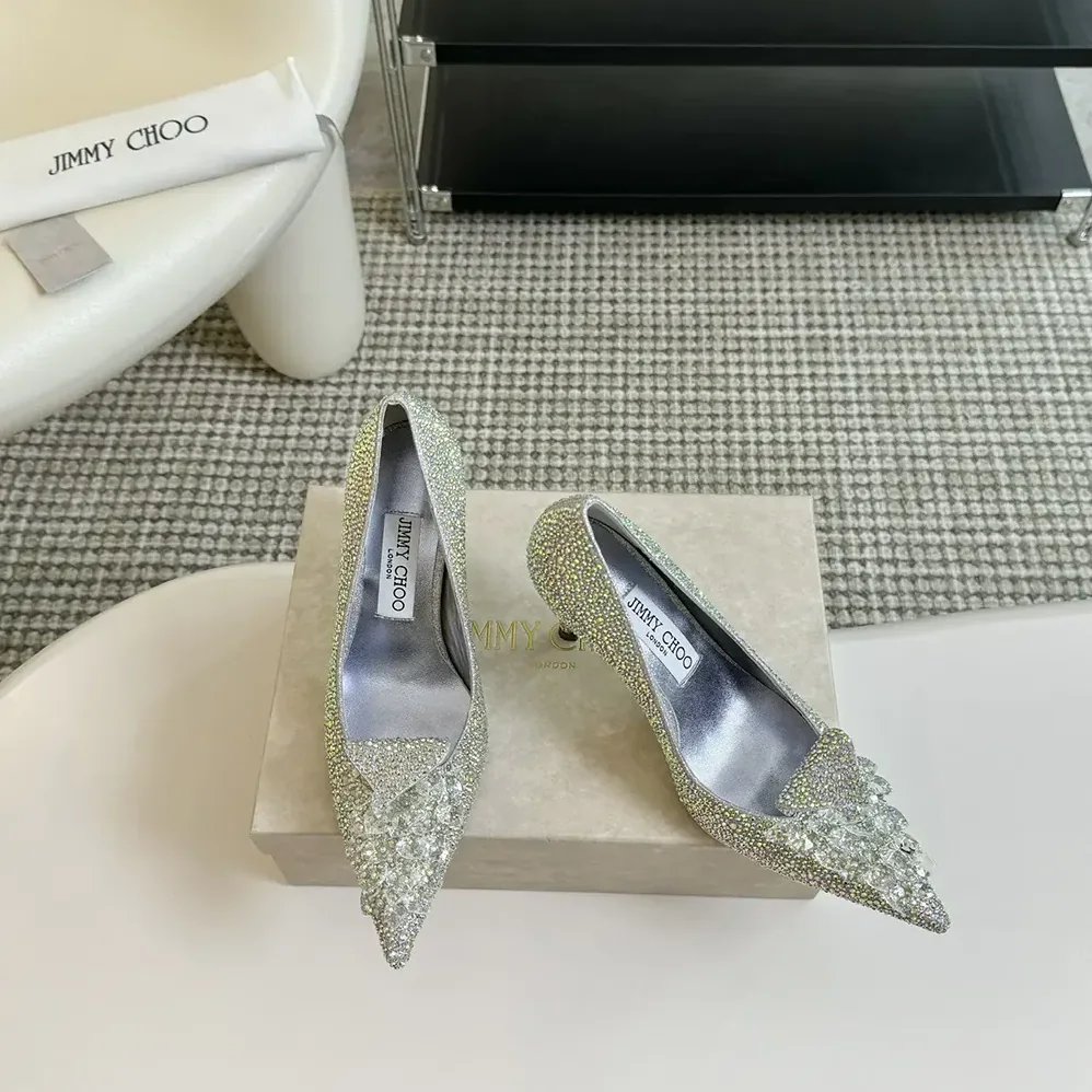 Jimmy Choo Crystal Slipper 85 Iridescent Crystal Pointed for Women in Toe Pumps