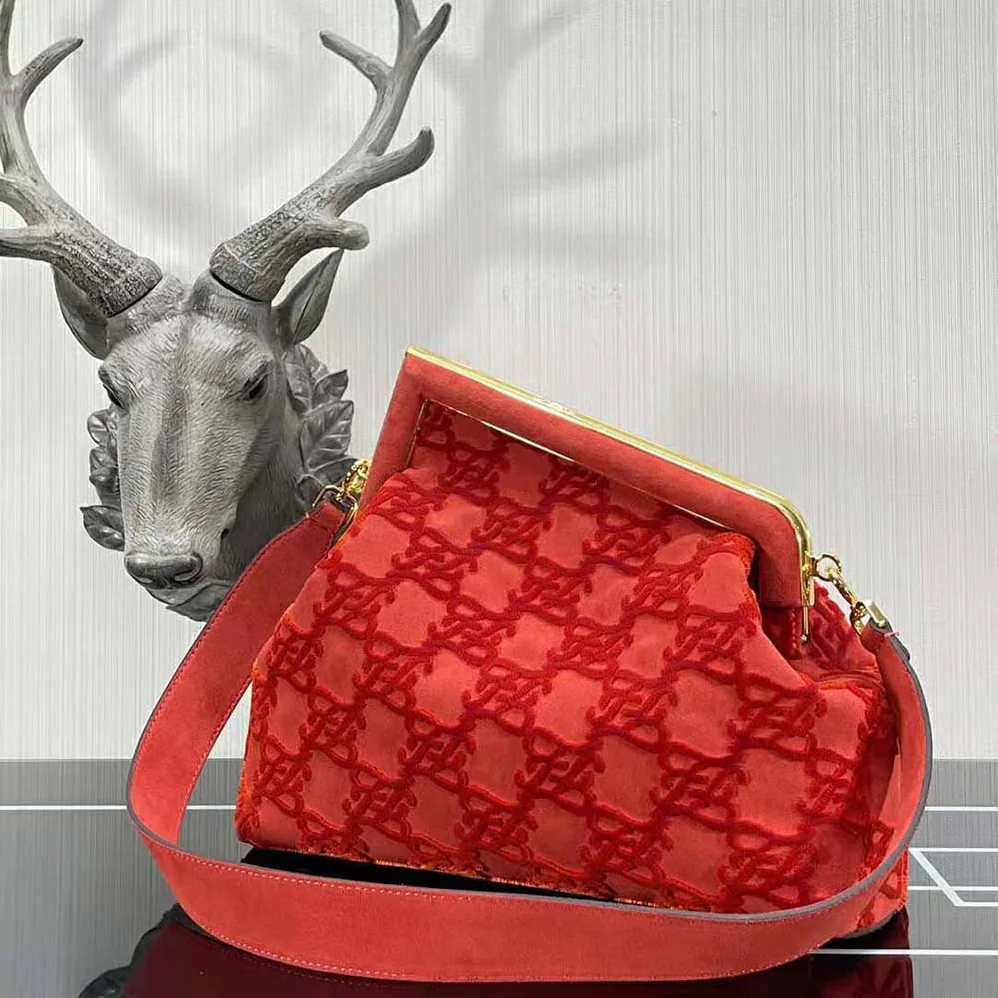 Fendi First Medium Red Suede Bag for Women in Red Fendi First Medium Red Suede Bag for Women in Red