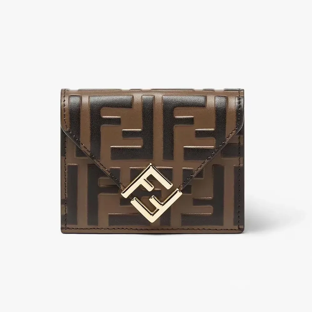 Fendi FF Diamonds Wallet Brown and Black FF Leather Wallet for Unisex Fendi FF Diamonds Wallet Brown and Black FF Leather Wallet for Unisex
