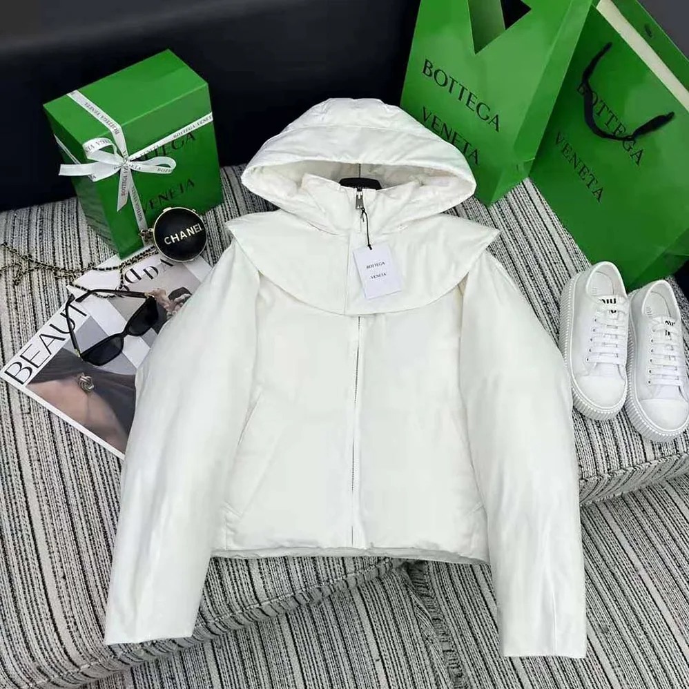Bottega Veneta Frosted Poplin Puffer Jacket for Women in White