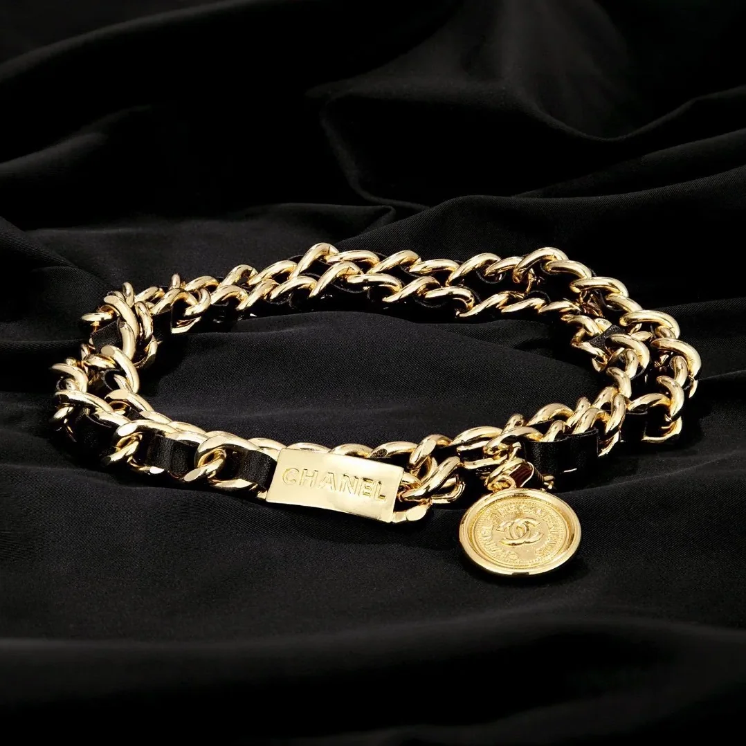 Chanel Iconic Chain Link With Black Leather And Coin Charm