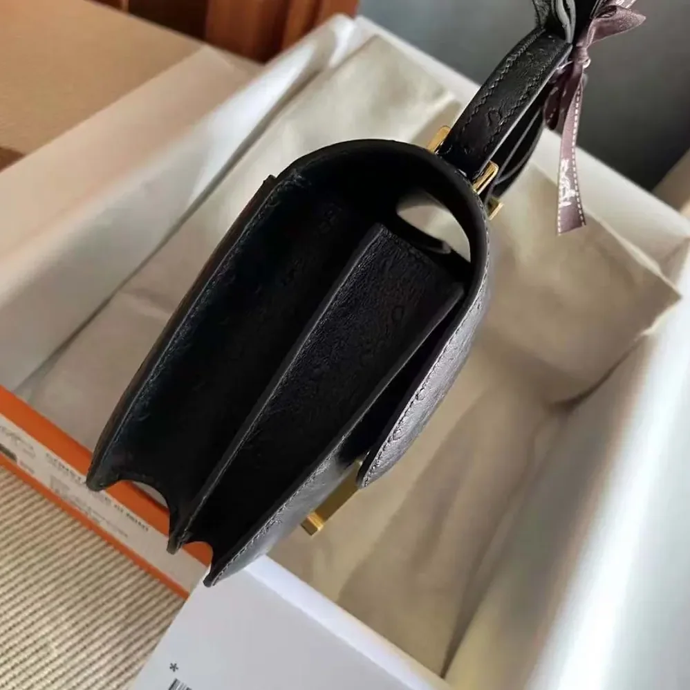 Hermes Constance 19 Bag Nata Ostrich Leather for Women in Black/Gold Hermes Constance 19 Bag Nata Ostrich Leather for Women in Black/Gold