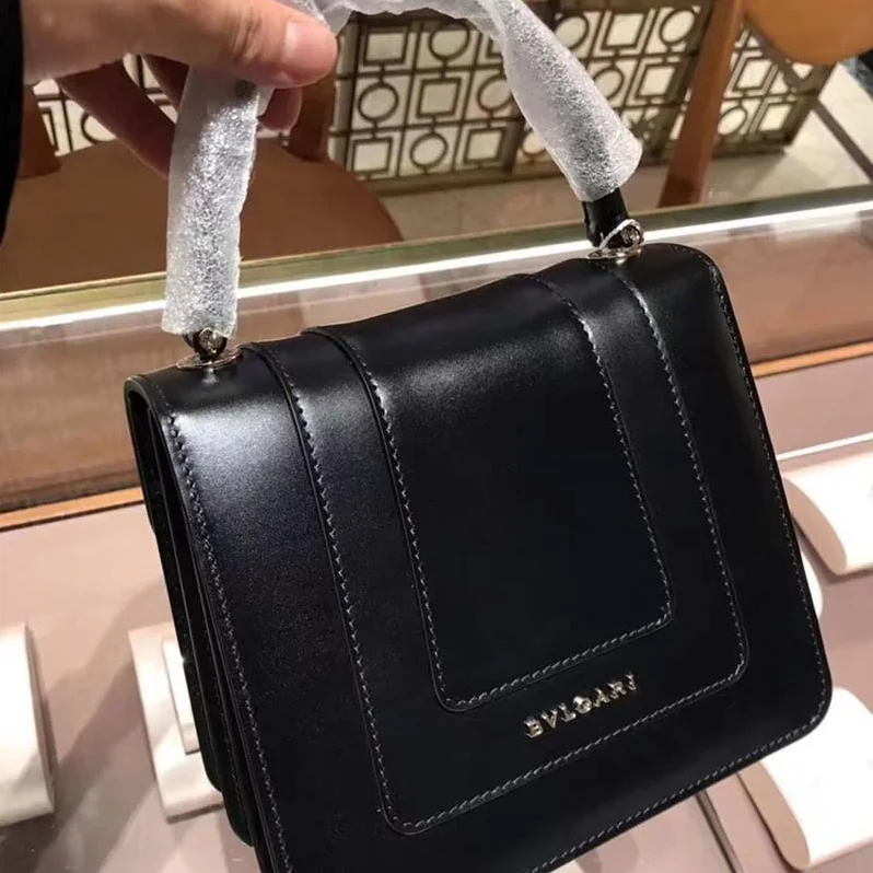 Bvlgari Serpenti Forever Medium Flap Cover Handle Bag Calfskin in Black