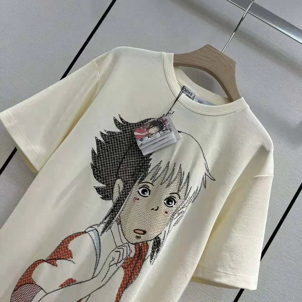 Loewe Chihiro Oversize Embroidered T-shirt in Hemp and Cotton for Women Loewe Chihiro Oversize Embroidered T-shirt in Hemp and Cotton for Women