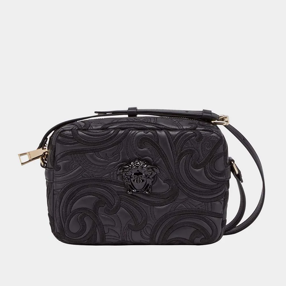 Versace Embroidered Baroque Shoulder Bag for Women in Black Versace Embroidered Baroque Shoulder Bag for Women in Black