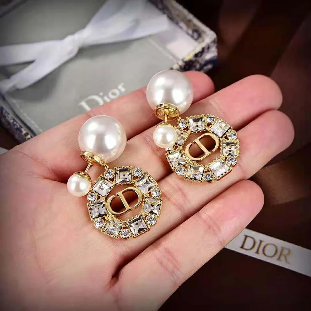 Dior Tribales Earrings Gold-Finish Metal and White Resin Pearls for Women