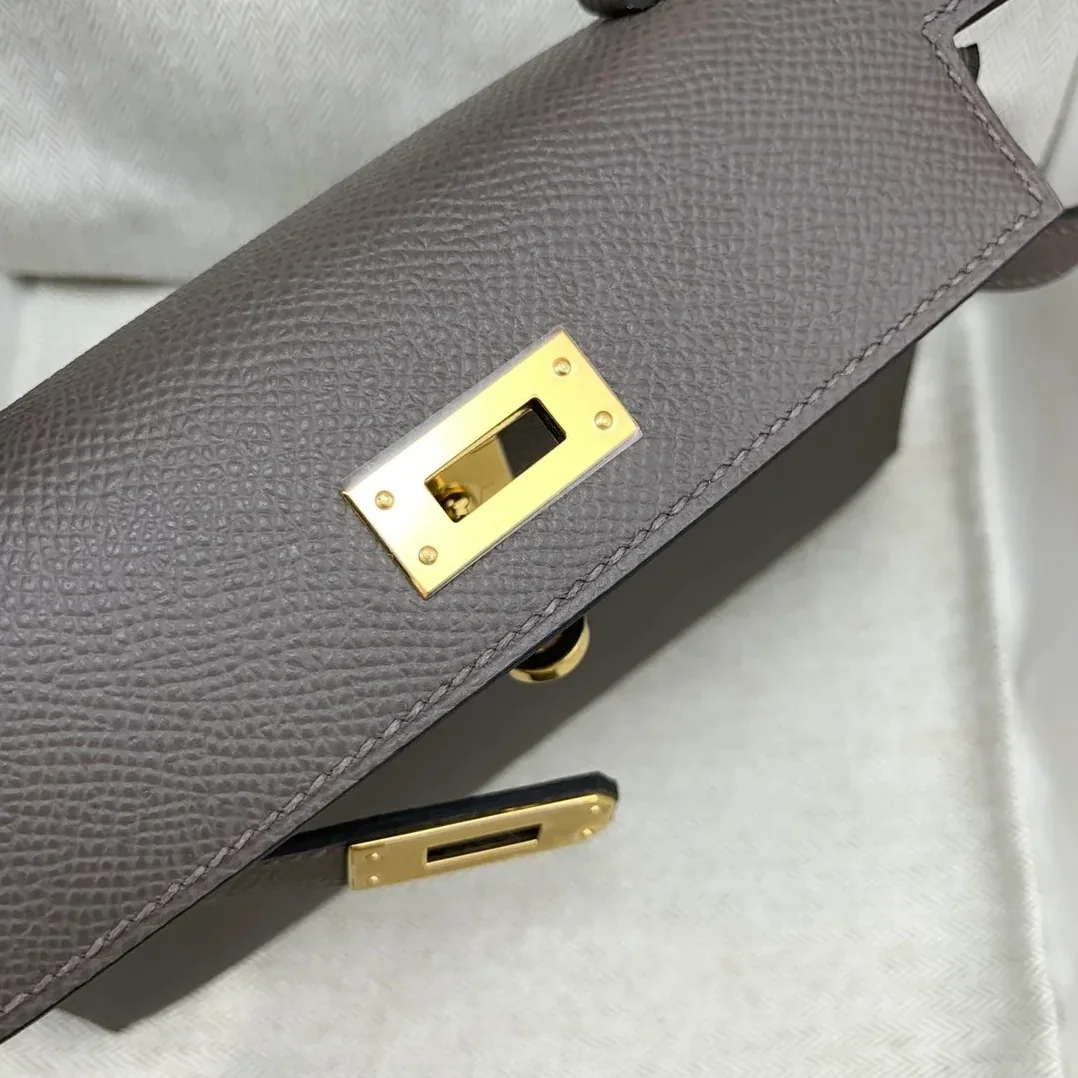 Hermes Kelly Mini Top Handle Bag / Dark Grey Epsom Gold Hardware