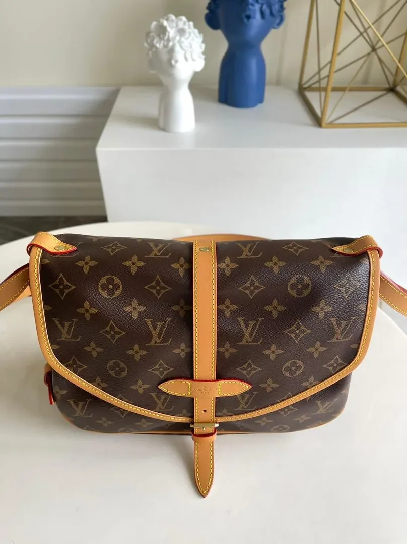 Louis Vuitton Saumur MM Crossbody Bag Brown Monogram Canvas Gold Hardware