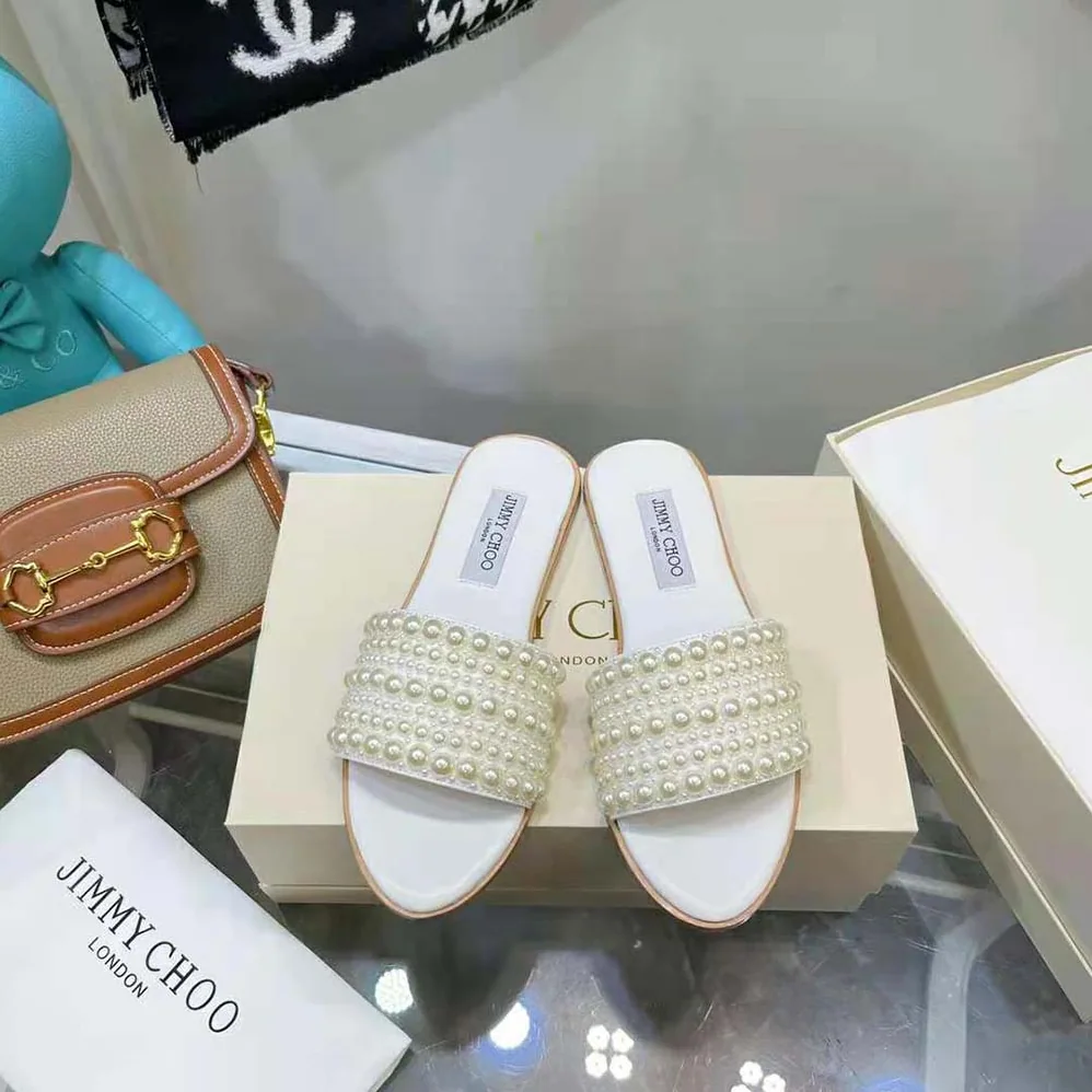 Jimmy Choo Minea Flat White Satin Flats with All for Women in Over Pearls