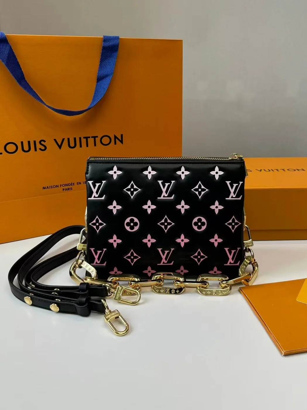 Louis Vuitton Coussin BB Shoulder Bag in Black/Pink Gold Hardware