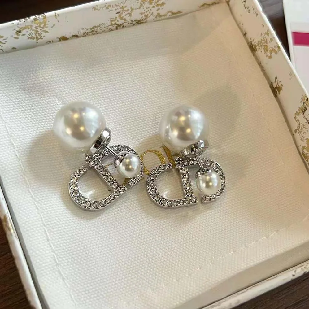 Dior Tribales Earrings Silver-Finish Metal with White Resin Pearls and Silver for Women in Tone Crystals