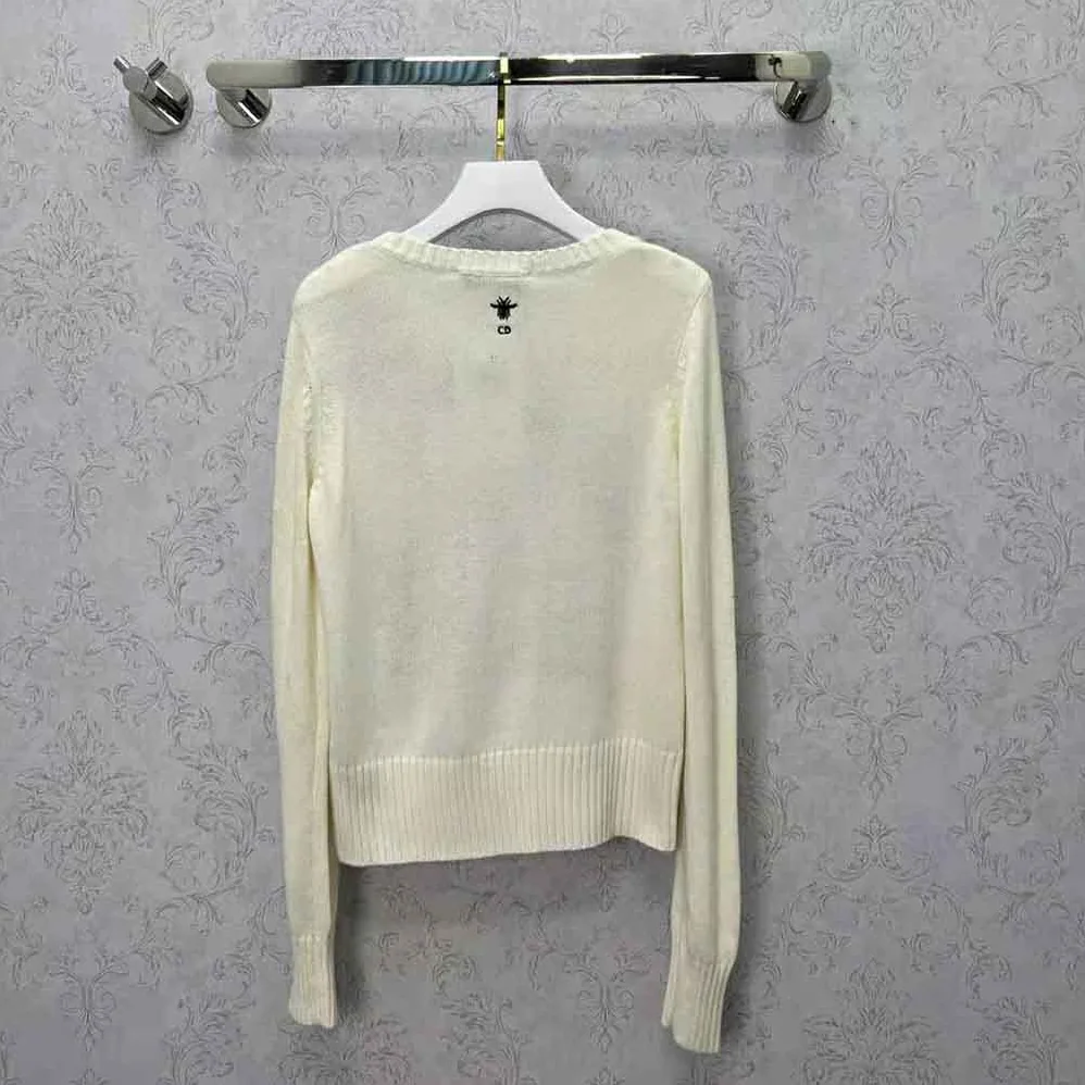 Dior Sweater White Cashmere with Multicolor Butterfly Motif for Women
