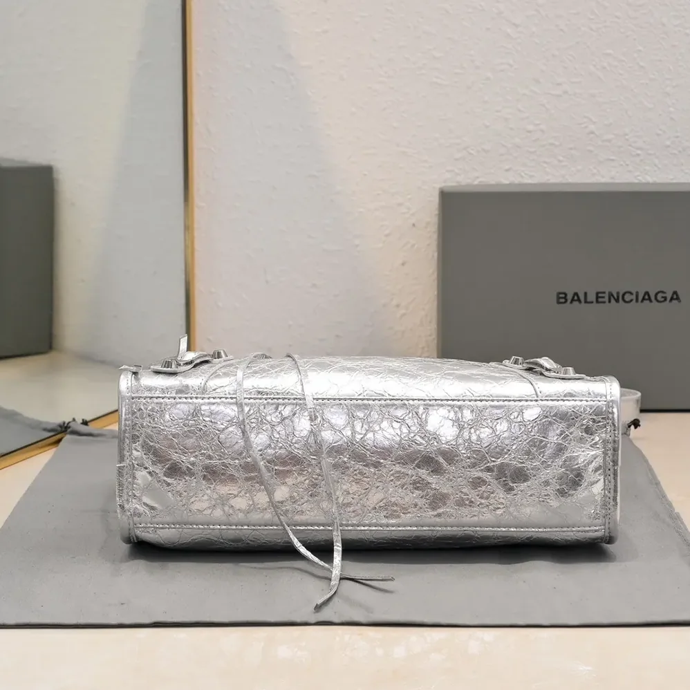 Balenciaga Le City Medium Bag Metallized in Silver for Women
