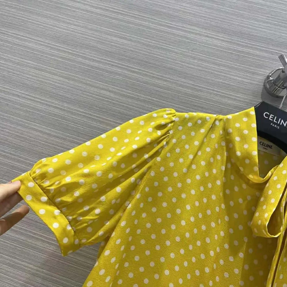 Celine Lavalliere Blouse in Crepe De Chine for Women in Yellow Celine Lavalliere Blouse in Crepe De Chine for Women in Yellow