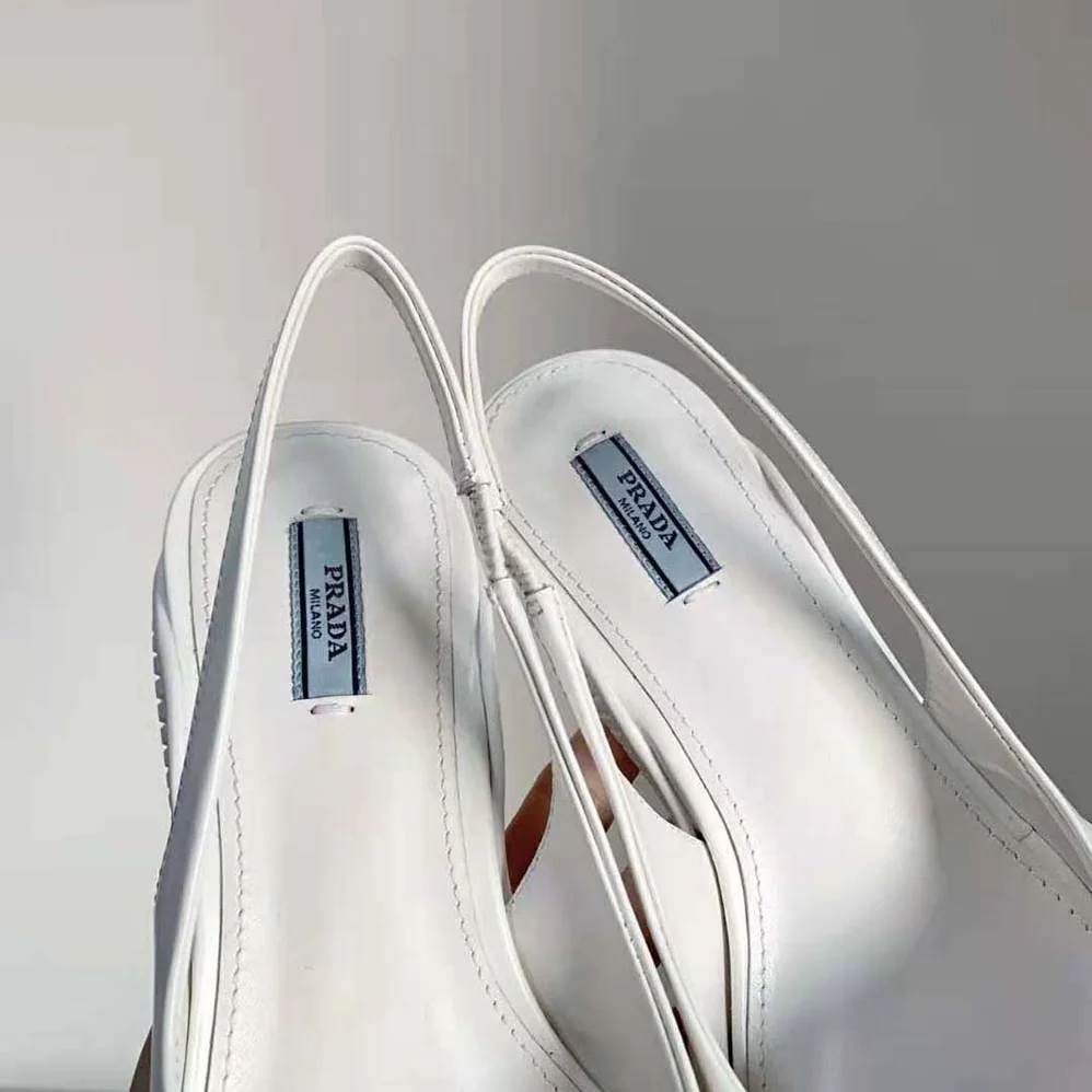 Prada Brushed Leather Slingback Pumps for Women in White