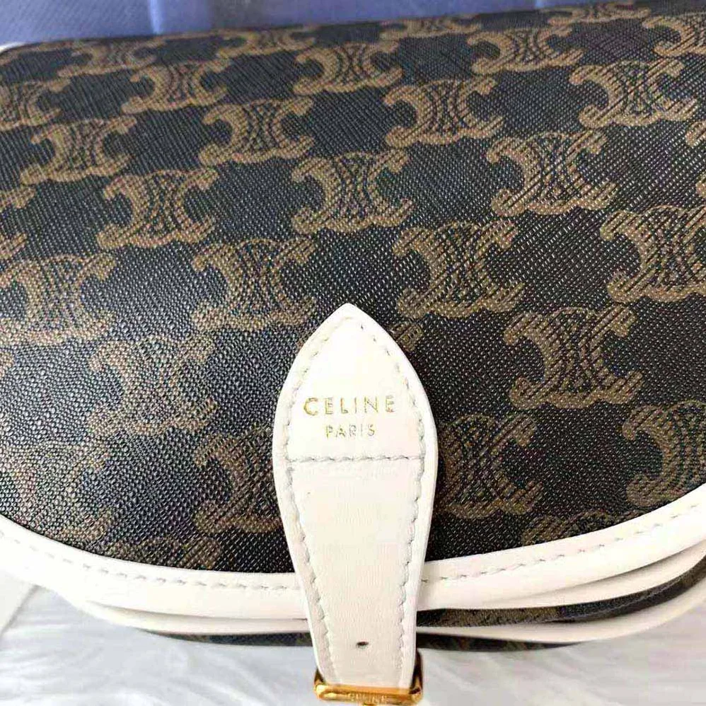 Celine Medium Folco Bag in Triomphe Canvas for Women in White