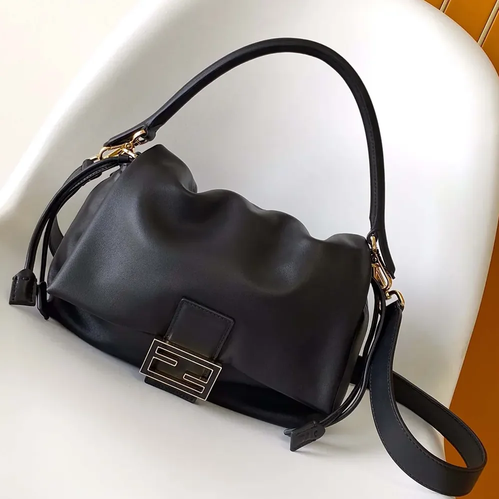 Fendi Mamma Baguette Medium Black Nappa Leather Bag for Women