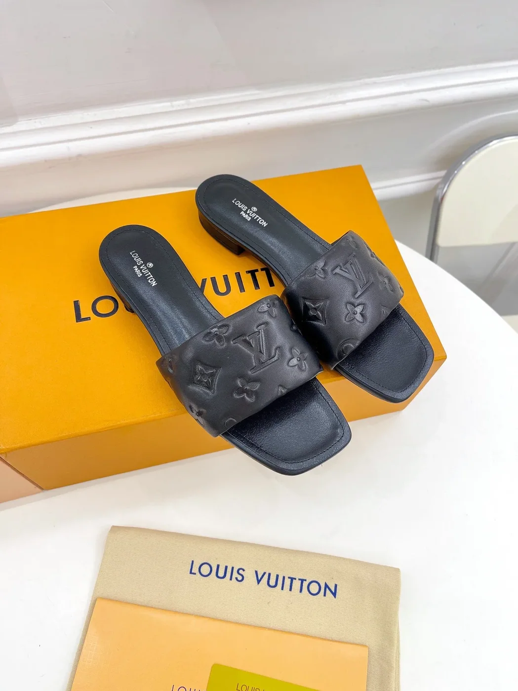 Louis Vuitton Revival Flat Mule Gold LV 1A9QKC Louis Vuitton Revival Flat Mule Gold LV 1A9QKC
