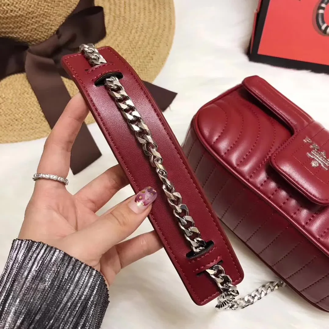 Prada Diagramme Small Leather Shoulder Bag in Maroon Prada Diagramme Small Leather Shoulder Bag in Maroon