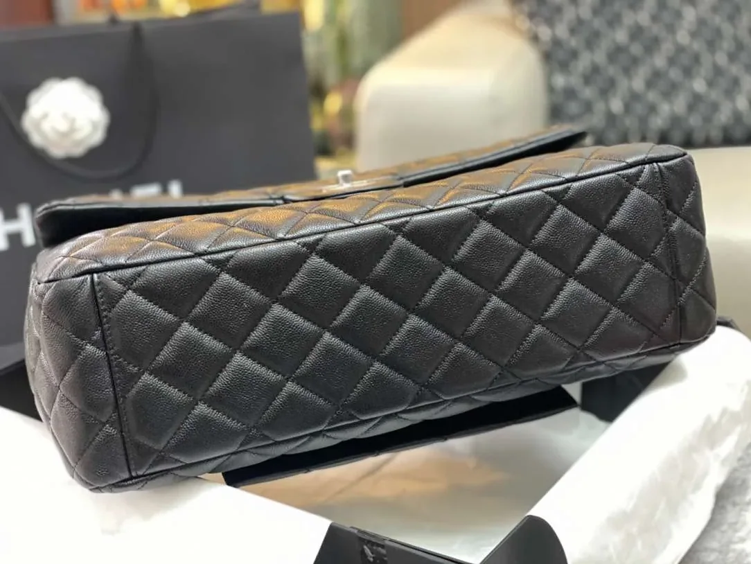 Chanel Classic Maxi Jumbo XL Crossbody Bag in Black Silver Hardware