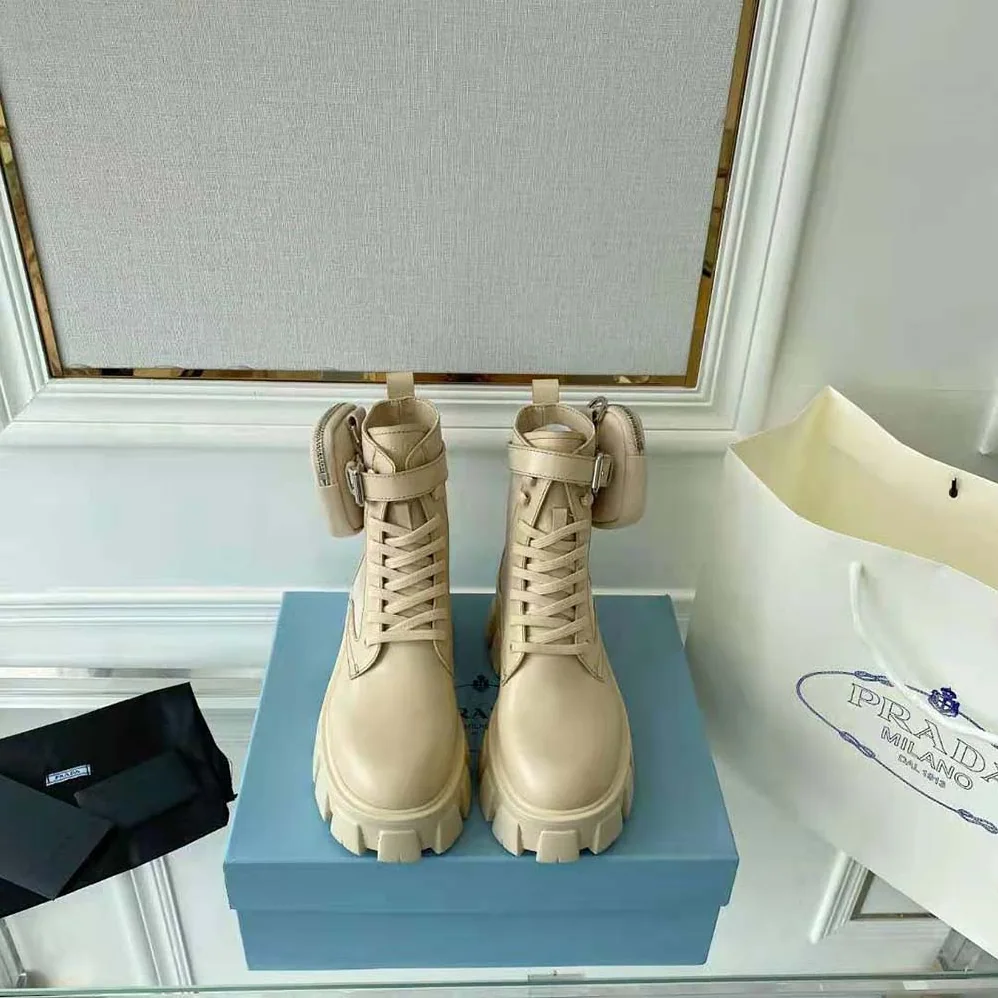 Prada Monolith Leather and Nylon Fabric Boots for Women