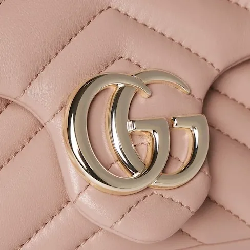 Gucci Marmont Mini Shoulder Bag in Pink Beige Gold Hardware