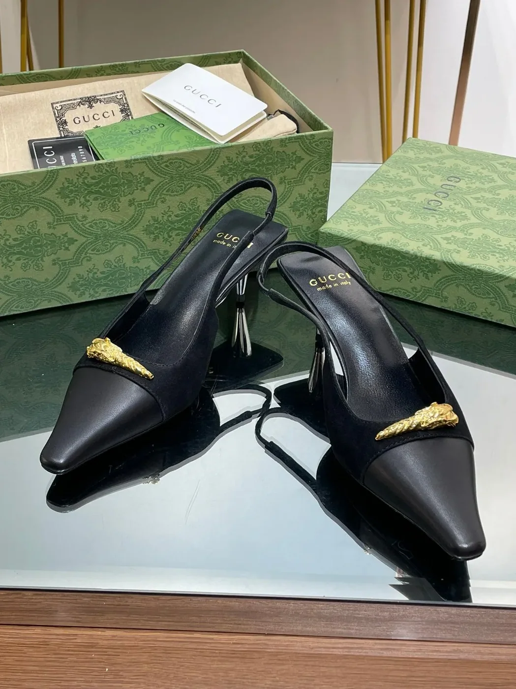 Gucci Gg Two-Tone Slingback Mid-Heel Pump Black And Light Black Gucci Gg Two-Tone Slingback Mid-Heel Pump Black And Light Black