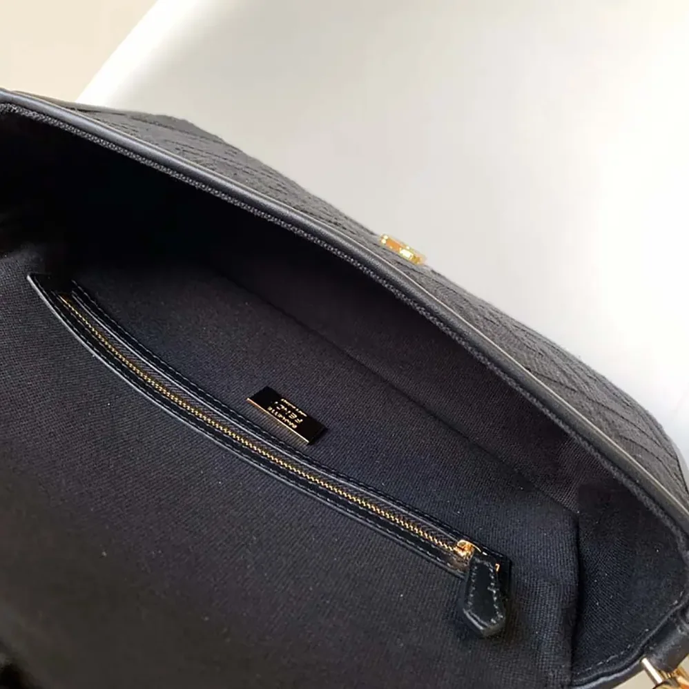 Fendi Baguette Black Denim Bag with FF Embroidery for Women
