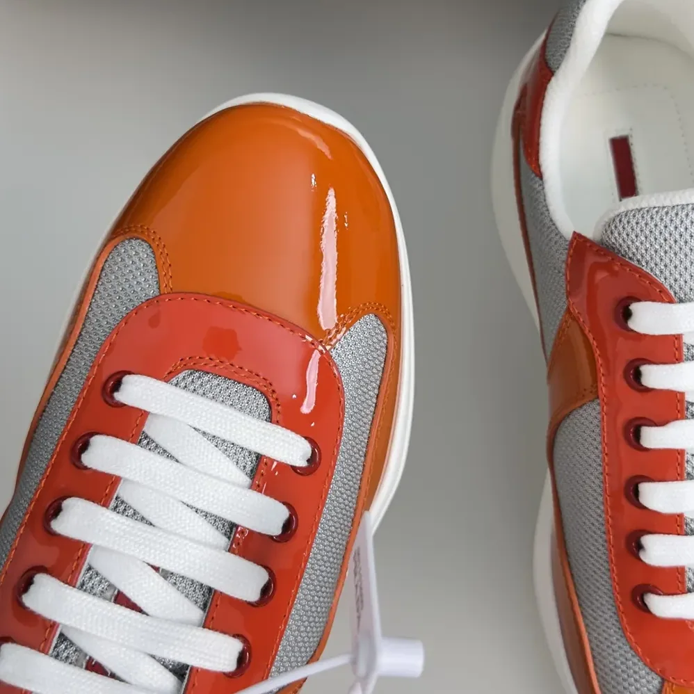 Prada Patent Leather And Technical Fabric Prada America'S Cup Sneakers for Unisex in Orange