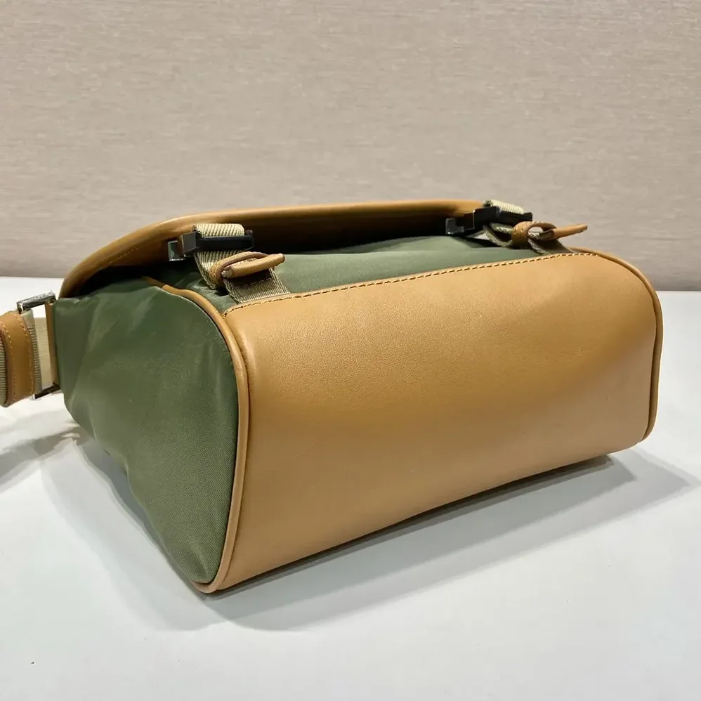 Prada Re-Nylon and Leather Shoulder Bag for Men in Dark Green