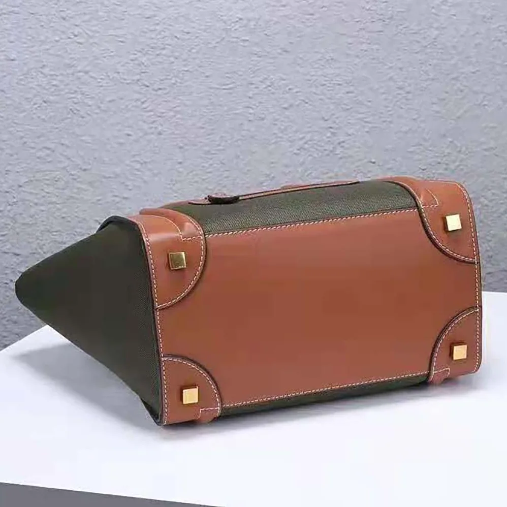 Celine Micro Luggage Handbag in Textile and Calfskin for Women in Green