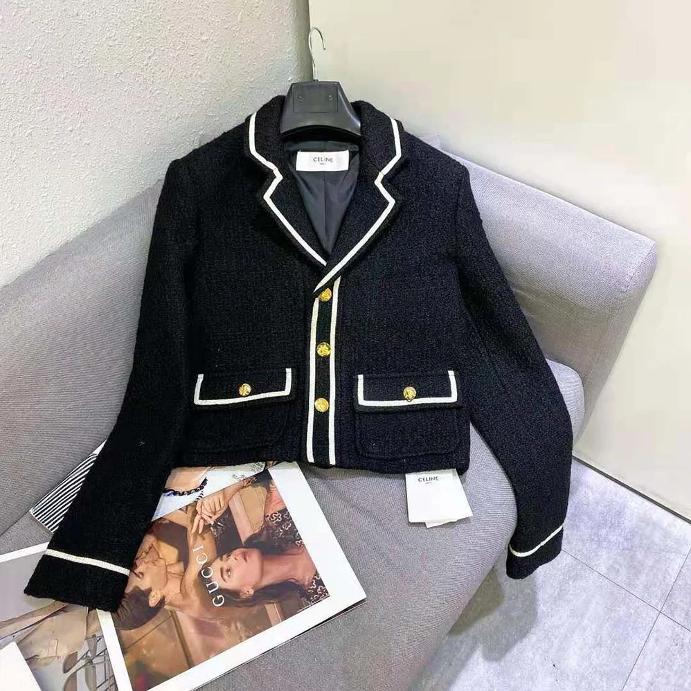 Celine Chasseur Jacket in Boucle Tweed for Women in Black Celine Chasseur Jacket in Boucle Tweed for Women in Black