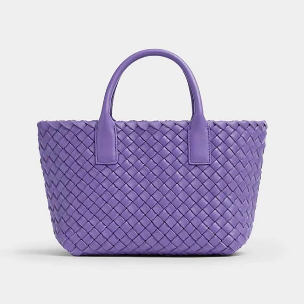 Bottega Veneta Mini Cabat Intreccio Leather Tote Bag with Detachable Strap for Women in Purple