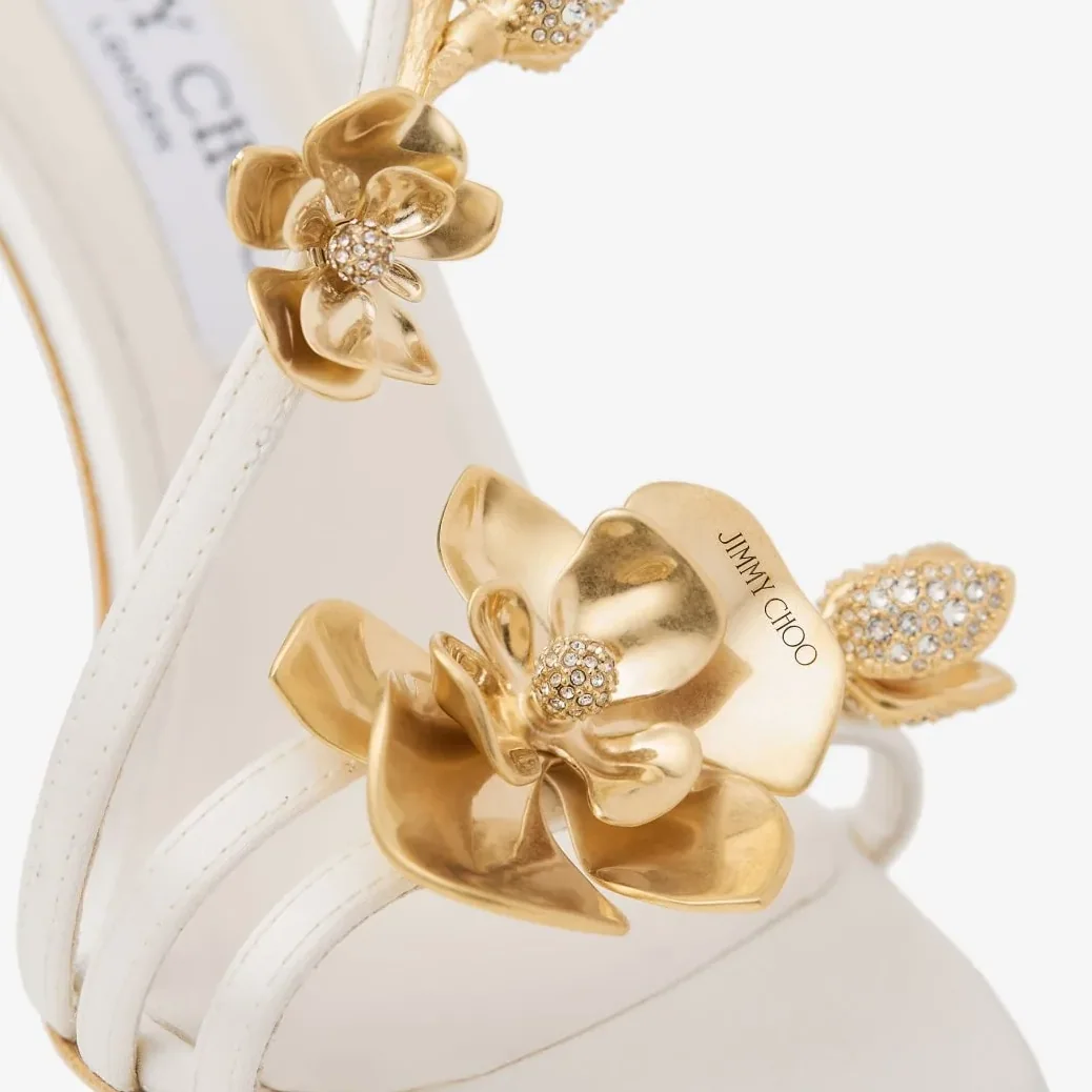 Jimmy Choo Zea 95 Flower Sandals Ivory/Metal Mix ZEA95BGU