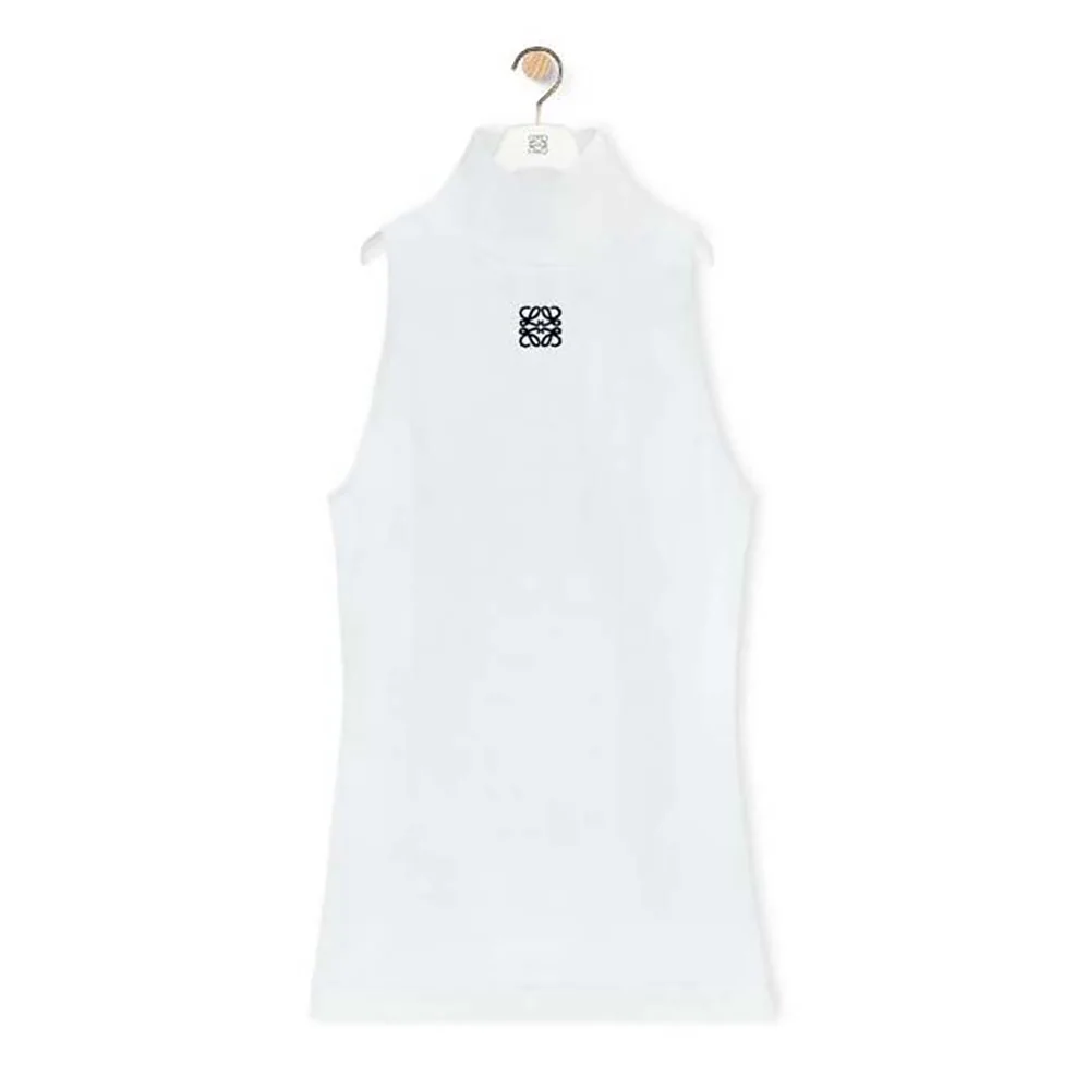 Loewe High Neck Top in Cotton Blend for Women in White Loewe High Neck Top in Cotton Blend for Women in White