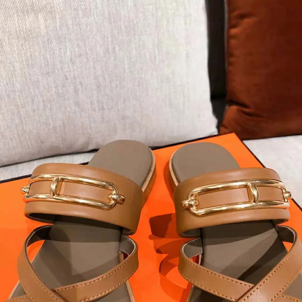 Hermes Claire Sandal in Calfskin Leather for Women in Brown