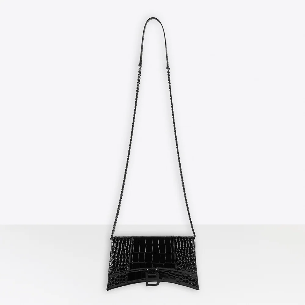 Balenciaga Hourglass Chain Bag in Black Shiny Crocodile Embossed Leather for Women Balenciaga Hourglass Chain Bag in Black Shiny Crocodile Embossed Leather for Women
