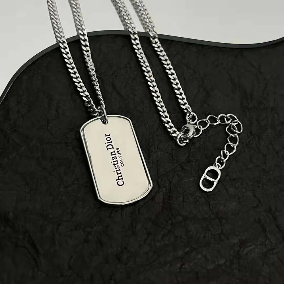 Dior CD Couture Plate Pendant Necklace Silver for Men in Finish Brass Dior CD Couture Plate Pendant Necklace Silver for Men in Finish Brass