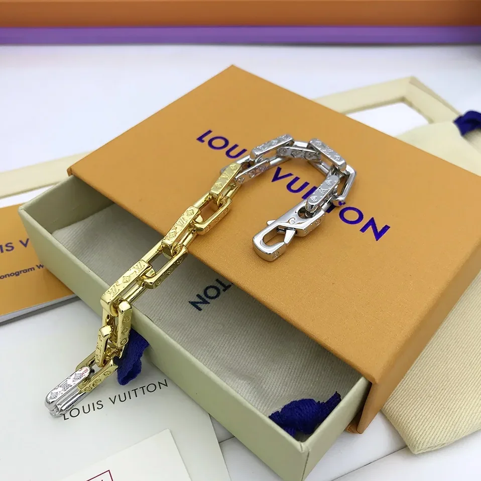 Louis Vuitton Combinating Two Colors Monogram Chain Bracelet Multicolor Louis Vuitton Combinating Two Colors Monogram Chain Bracelet Multicolor