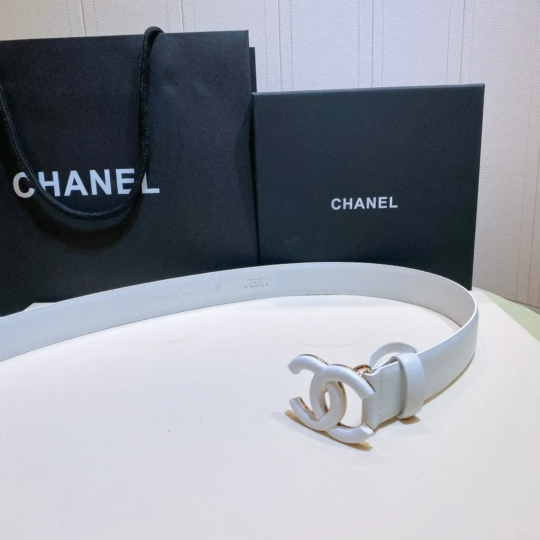 Chanel Belt With Double C Buckle White White in Toned Hardware Women