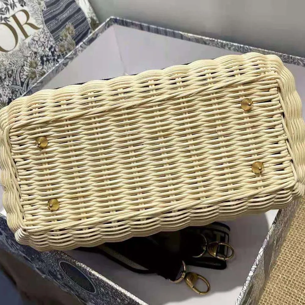 Dior Medium Lady Dior Bag Natural Wicker and Navy Dior Oblique Jacquard for Women Dior Medium Lady Dior Bag Natural Wicker and Navy Dior Oblique Jacquard for Women