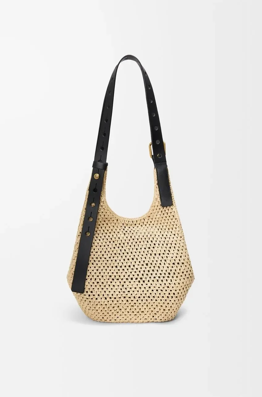Loewe Small Punch Hole Hobo Raffia Natural / - A914W86X01 Loewe Small Punch Hole Hobo Raffia Natural / - A914W86X01