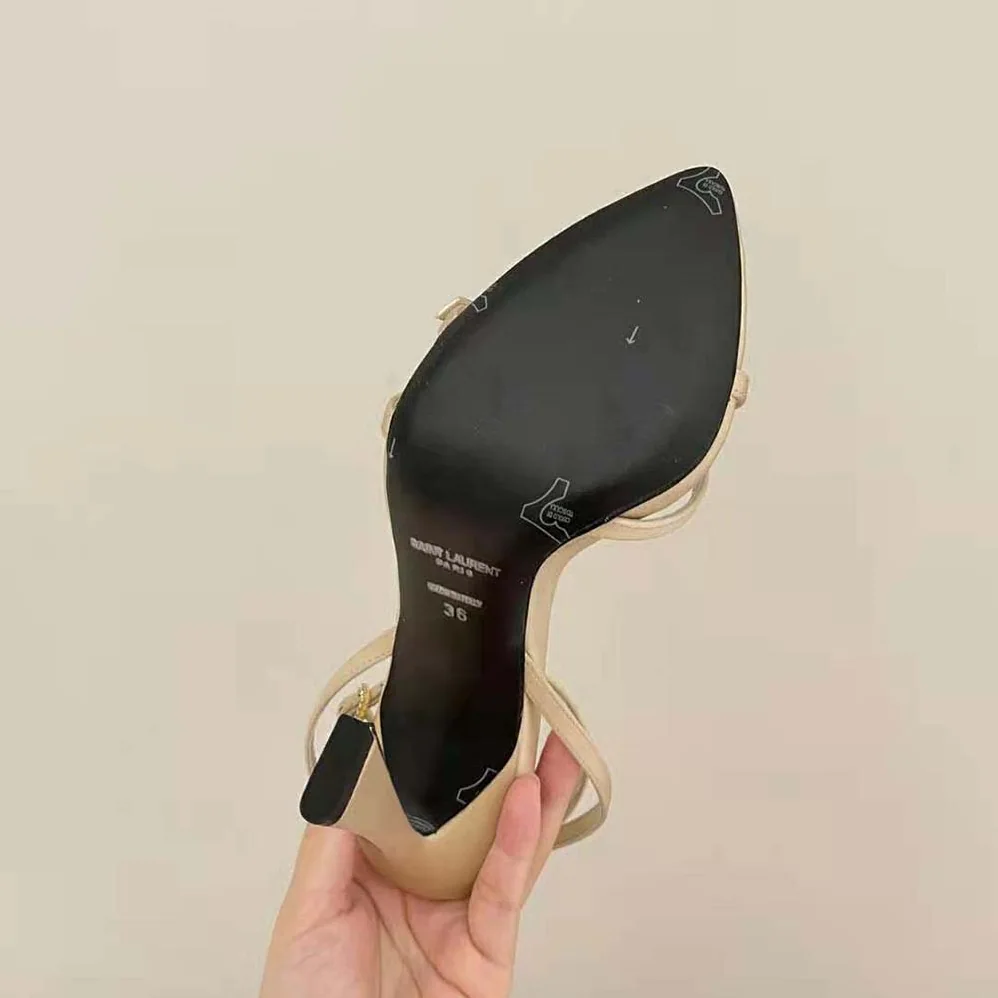 Saint Laurent YSL Lila Sandals in Crepe Satin for Women in Beige