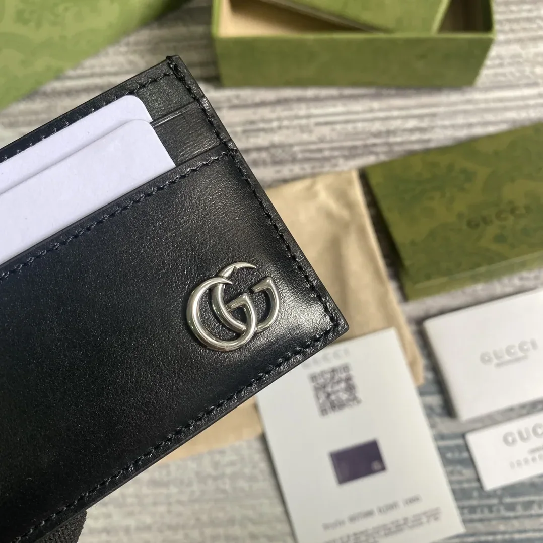 Gucci GG Marmont Card Case Black Silver Hardware /