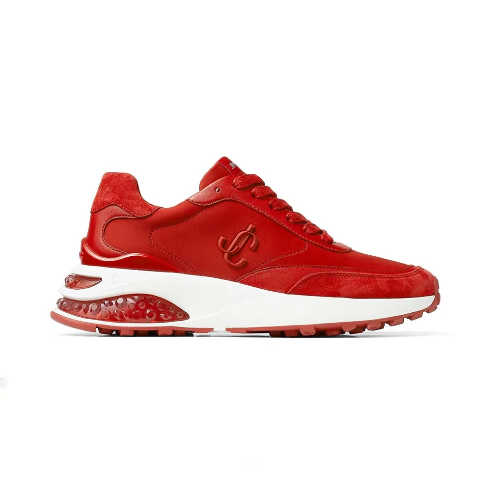 Jimmy Choo Memphis Lace UP/F Red Neoprene and Leather Low Top Trainers for Women Jimmy Choo Memphis Lace UP/F Red Neoprene and Leather Low Top Trainers for Women