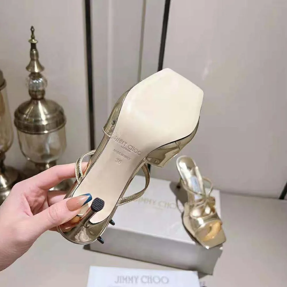 Jimmy Choo Anise 95 Gold Liquid Metal Leather Mules for Women Jimmy Choo Anise 95 Gold Liquid Metal Leather Mules for Women