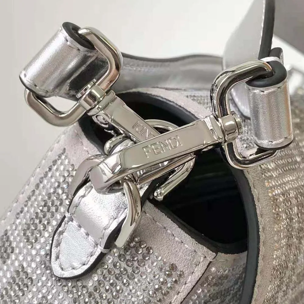 Fendi Baguette Silver Leather Bag with Crystal FF Motif for Women Fendi Baguette Silver Leather Bag with Crystal FF Motif for Women