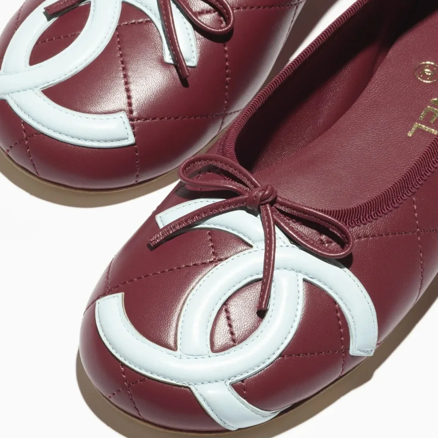 Chanel Ballet Flats Burgundy/ Light Blue --U8991 Chanel Ballet Flats Burgundy/ Light Blue --U8991