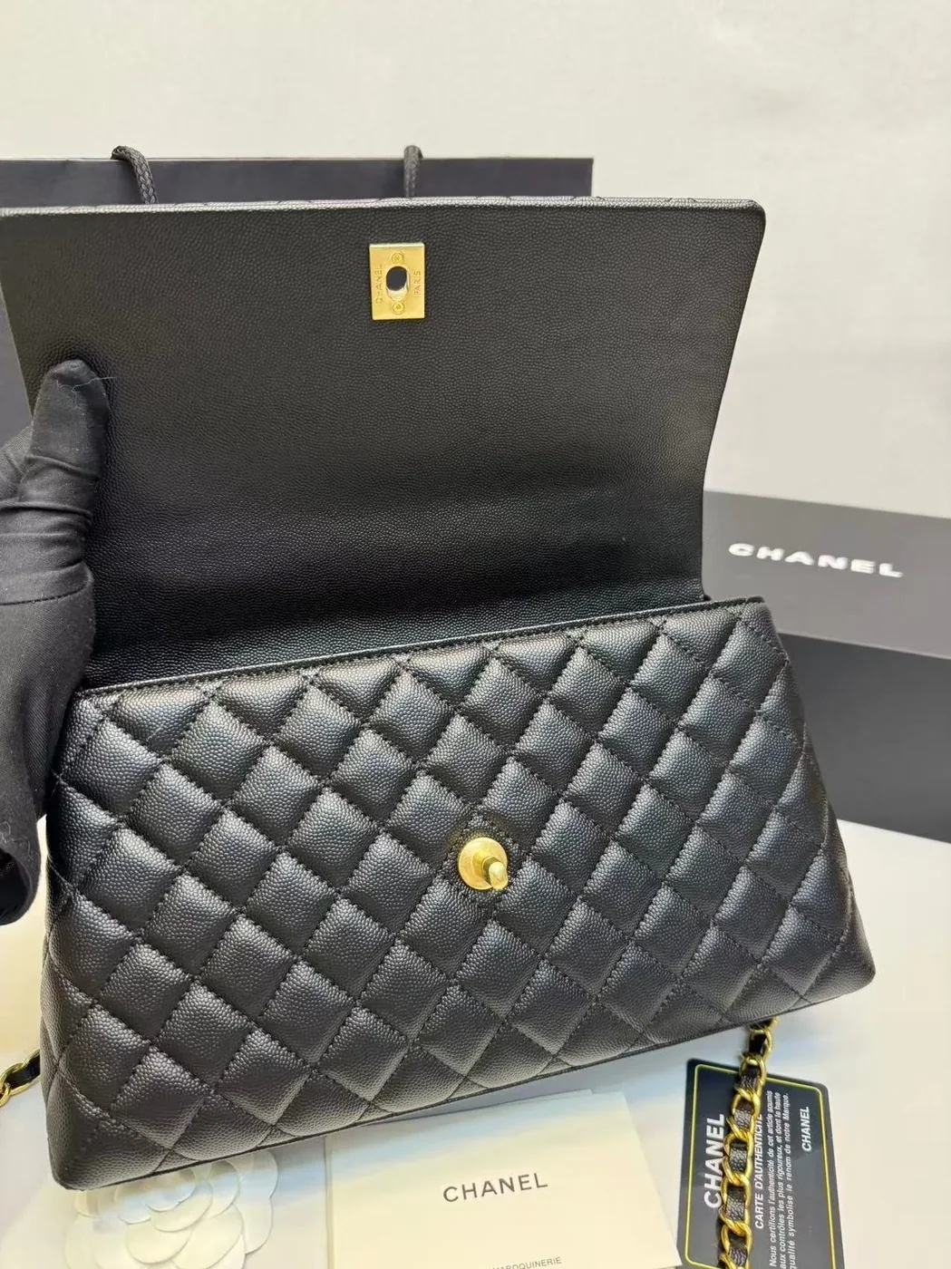 Chanel Coco Large Top Handle Bag in Black Gold Hardware